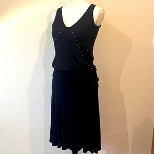 Ella Moss Black Tank Midi Dress Rutched Side and Grommets Top Boho Flattering